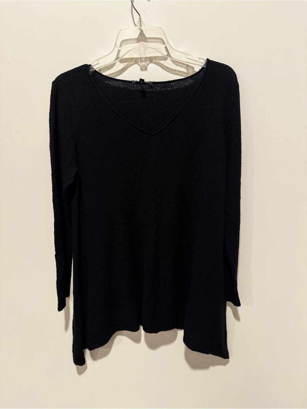 Eileen Fisher Black V-Neck Long Sleeve Sweater - 100% Wool